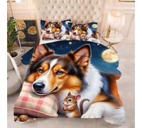 ZZXHG Couette Imprimée 3D | Border Collie Jaune, Douceur & Respirabilité, Lavable en Machine | Idéale pour Lit Simple, Décoration Moderne, 140x200 cm avec 2 Taies_470a