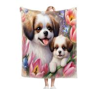 ZZXHG Couverture Polaire 180x220 Adulte Deux Chiots, Douce Flanelle Couverture Lit 2 Personnes en Microfibre, Chaude Plaid Canapé Chambre Salon Polaire Enfant/Climatisation/Sieste_1408a
