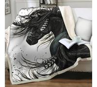 ZZXHG Couverture Polaire Moelleuse 240x260 Animal Noir Cheval - Flanelle Microfibre pour Lit 2 Pers., Plaid Canapé Grand Format, Réversible en Peluche