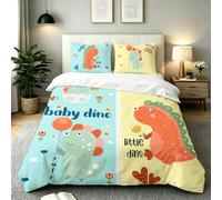 ZZXHG Housse de Couette 140x200 Dinosaure Jaune et Vert, Parure de Lit 1 Personne en Microfibre, 3 Pièces Douce Pelleteuse Jaune Ensemble de Literie avec 2 Taies d'oreillers 65x65 cm D2