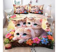 ZZXHG Housse de Couette 200x200 Chat Animal en 3D, Parure de Lit 2 Personnes avec Fermeture Éclair, Ensemble de Literie avec Housse Couette + 2 Taie d'oreiller 65x65cm_A11752