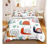 ZZXHG Parure de Lit 160x200 Escargot de Dessin Animé Blanc, Housse de Couette 160x200 avec Fermeture Éclai, Ensemble de Literie pour Adulte Enfant avec Parure Couette + 2 Taie d'oreiller 65x65 cm