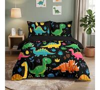 ZZXHG Parure de Lit Garçon 140x200 cm Dinos | 100% Microfibre | Oeko-TEX | Dinosaurs Housse de Couette Enfant 140x200 cm + 2 Taie d'oreiller 65x65 cm Imprimées Réversibles | Noir