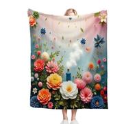 ZZXHG Plaid Polaire 150 x 200 Fleurs ColoréEs, Flanelle Épaisse Peluche Couverture Lit 1 Personnes en Microfibre, Chaude Plaid Jeté de Canapé Couverture pour Adultes Enfants Animaux