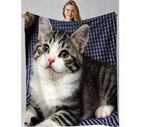 ZZXHG Plaid Polaire 180x220 Chat en 3D, Plaid Canapé Couverture Flanelle Réversible en Microfibre, Moelleuse Couvre Lit 2 Personnes, Couverture Polaire pour Adultes et Enfants_A21406