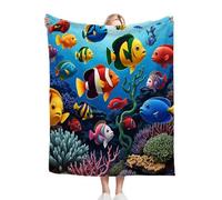 ZZXHG Plaid Polaire 200x220 Banc de Poissons ColoréS, Plaid Canapé Couverture Flanelle Réversible en Microfibre, Moelleuse Couvre Lit 2 Personnes, Couverture Polaire pour Adultes et Enfants_h203