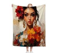 ZZXHG Plaid Polaire 200x220 Fille Fleur Peinture À l'huile, Plaid Canapé Couverture Flanelle Réversible en Microfibre, Moelleuse Couvre Lit 2 Personnes, Couverture Polaire pour Adultes et_A18538