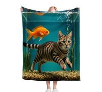 ZZXHG Plaid Polaire Enfant 130x150 Chat et Poisson, Flanelle Couverture Lit 1 Personne en Microfibre, Couverture Canapé Confortable et Légère, Chaude Polaire Plaid pour Les Adultes/Animaux