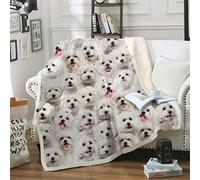ZZXHG Plaid Polaire Enfant 130x150 Enfant Bichon Frisé Blanc, Flanelle Couverture Lit 1 Personne en Microfibre, Plaid Canapé Confortable et Légère, Chaude Couverture Plaid pour Les Adultes/Animaux