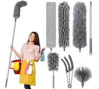 ZZXLOPEZ 7 Pièces Plumeau Telescopique, Poussiere Plumeau Lavable Microfibre, Plumeau Poussiere Telescopique 240 cm, Balai Télescopique pour Ventilateur Plafond, Toile Araignée, Meubles, Voitures