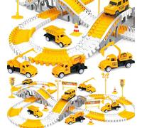 ZZXLOPEZ Circuit Voiture Enfant Jouet, 280 pcs Pistes de Course de Construction pour Enfants Jouets, Voiture de Construction 6 pièces, Jeu de Piste Flexible, Cadeaux pour 3-8 Ans Garçons Filles Jouets