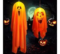 ZZXLOPEZ Décoration Halloween, 2 Pièces Fantôme Suspendu Halloween, Fantme Suspendu Lumineux, Manche à Vent Fantôme, Horreur Fantôme Lumières pour Hantée Maison Fête Jardin Intérieur
