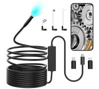 ZZXLOPEZ Endoscopique Caméra d'inspection de Serpent 1920P, 3 en 1 USB Camera Endoscopique, Camera Endoscopepour Android et iOS, Caméra étanche IP67 avec 8 lumières LED, Câble Semi-Rigide(16.4FT/5M)