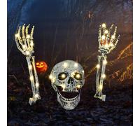 ZZXLOPEZ Halloween Décoration Squelette, Halloween Squelette Effrayant avec 3m Guirlandes Lumineuses LED, Réalistes de Squelette Décorations, Halloween Crâne pour Décoration de Effrayante d'halloween