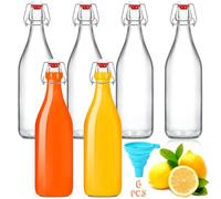 ZZXLOPEZ Lot de 6 Bouteille Verre 500ml, Bouteilles à Liqueur et à Remplir Avec Bouchon à Étrier, Entonnoir, Bouteille en Verre avec Bouchon pour le Stockage de Bière, Vinaigre, Jus de Fruits, Sirop