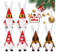 ZZXLOPEZ Lot de 6 Porte-Couverts de Noël, Sac de Vaisselle de Noël, Sac à Couverts en Feutre Père Noel, Décor de Table de NoëL, Fourchette et Cuillère SAC à Décoration pour la Maison Fête Noel