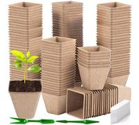 ZZXLOPEZ Pots de Culture Biodegradable, 100 Pièces 8CM Pot de Semis de Plante, Godets de Rempotage Degradable+100Pcs Etiquette Plante+2Pcs Outils de Repiquage, Peti Pots pour Plantation Graine Fleurs