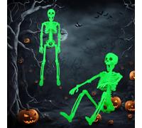 ZZXLOPEZ Squelette Halloween Lumineux, 2 Pièces Décorations Mobiles pour Intérieur/Extérieur, Crâne pour Décor Fête Effrayante