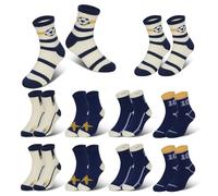 Zzxlw Lot de 10 paires de chaussettes de sport pour enfant garçon - Doux et stretch - Chaussettes décontractées pour l'école, l'extérieur, la randonnée, Série bleue, 32-36