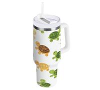 ZZXXB Bouteille d'eau isotherme en acier inoxydable avec poignée et couvercle à paille - Tasse de voyage à double paroi - Motif tortues charmantes - 1,2 l