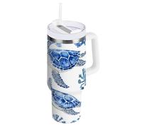ZZXXB Bouteille d'eau isotherme en acier inoxydable avec poignée et couvercle à paille - Tasse de voyage à double paroi - Motif tortues de mer - 887 ml
