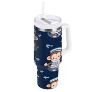 ZZXXB Mariner Monkey Bouteille d'eau isotherme en acier inoxydable avec poignée et couvercle à paille - Tasse de voyage à double paroi - 887 ml