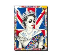 ZZYGGN GMGSW Drôle UK Queen Pop Portrait Affiche et tirages Reine Elizabeth II UK Pop Wall Art Graffiti Peinture Toile pour la décoration murale de la maison 50x75cmx1 Sans cadre