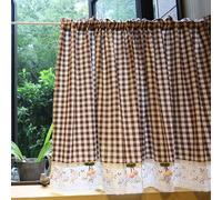 ZZYK Plaid Rideaux Valances pour Les Fenêtres,Rideaux Topper Courts Café Semi Sheer À Échecs Tige Poche Valance pour Le Repas,Salon,Ferme,Chambre,53" W x 15" L(Pack of 1)