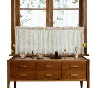 ZZYK Rideau Court Floral Vert Transparent Linge Ferme Valance pour Cuisine Salon Chambre À Coucher Country Valances Petite Fenêtre Rideau De Café,Ivoire,67" W x 19" L