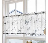 ZZYK Rideau De Cantonnière en Forme De Papillon Bleu Vif Rustique,Cantonnière De Fenêtre À Pompon avec Passe-Tringle pour Chambre À Coucher,Café,Ferme,59" W x 59" L(Pack of 1)