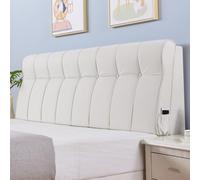 ZZYK Tête De Lit en Lin en Forme De Coin avec Coussin avec Poche Latérale | Coussin De Tête Mural,Canapé-Lit Lit Superposé Tête De Lit,Support Lombaire Rembourré,Beige,Straps 75"/190cm
