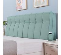 ZZYK Tête De Lit en Lin en Forme De Coin avec Coussin avec Poche Latérale | Coussin De Tête Mural,Canapé-Lit Lit Superposé Tête De Lit,Support Lombaire Rembourré,Vert,Paste 35"/135cm
