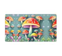 ZZYYDS Grand sous-main de bureau en forme de champignons colorés pour clavier, base en caoutchouc, motif imprimé complet pour bureau, jeu, ordinateur portable, PC - Noir