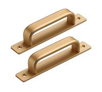 ZzzaNa Boutons en laiton doré poignée de porte armoire tiroir tirer, 2pcs poignée coulissante grange doré plat barre poignée jardin porte poignée avant for portes en bois porte coulissante garage abri